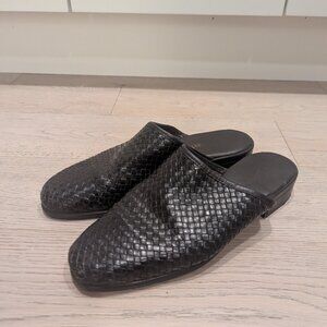 Black Leather Woven Mules Size 7.5